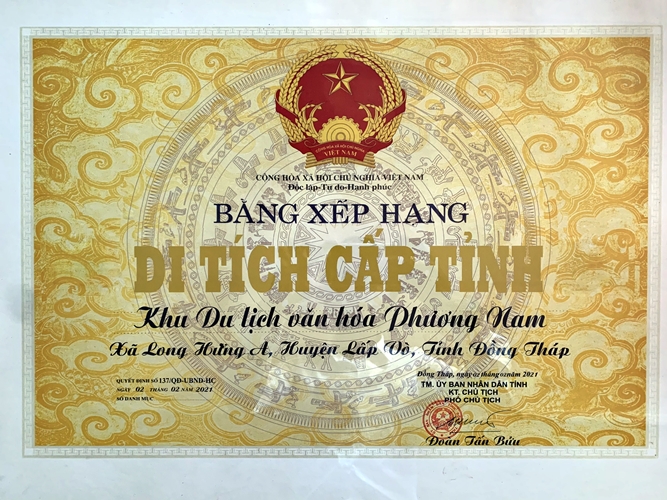 BẰNG XẾP HẠNG DI TÍCH LỊCH SỬ - VĂN HÓA KHU DU LỊCH VĂN HÓA PHƯƠNG NAM